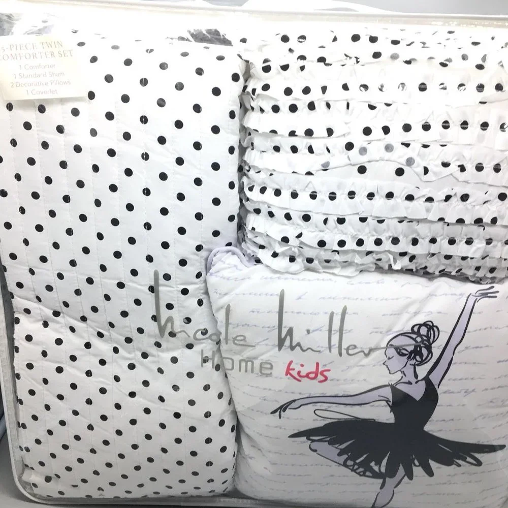 5pc Nicole Miller Ballerina TWIN Comforter Set Lavender Paris Eiffel Tower Black
